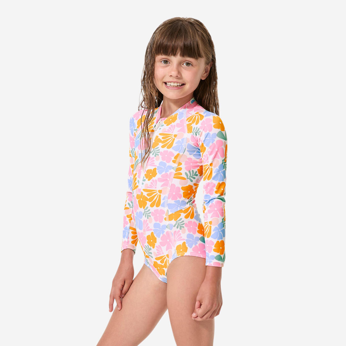 Maillot de bain surf 1 pièce manches longues anti-UV fille, Loulou rayures