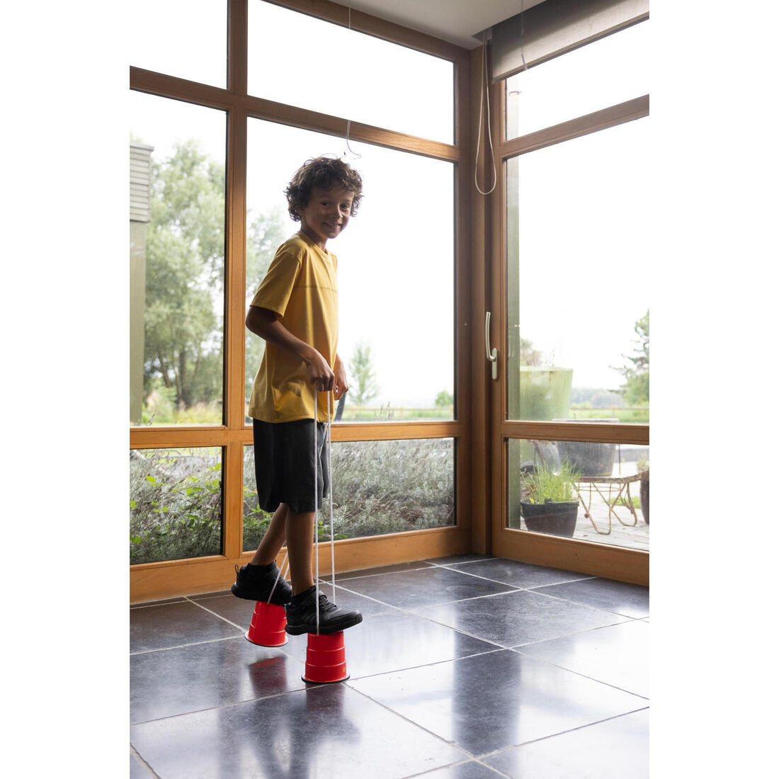 Short enfant coton - 500 gris chiné foncé