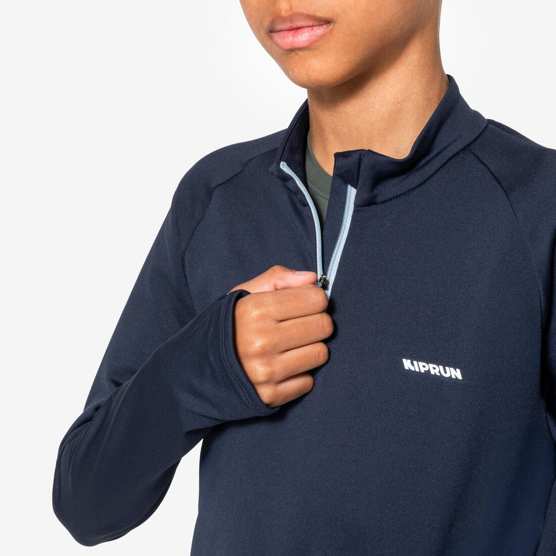 Maillot manches longues chaud 1/2 zip enfant d'athlétisme AT 100 corail fluo