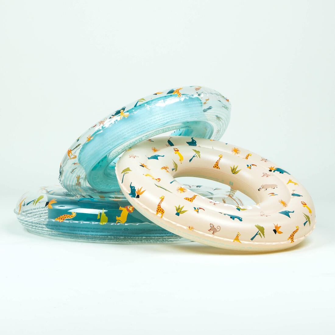 Bouée piscine gonflable 51 cm pour enfants 3-6 ans, transparente imprimé savane
