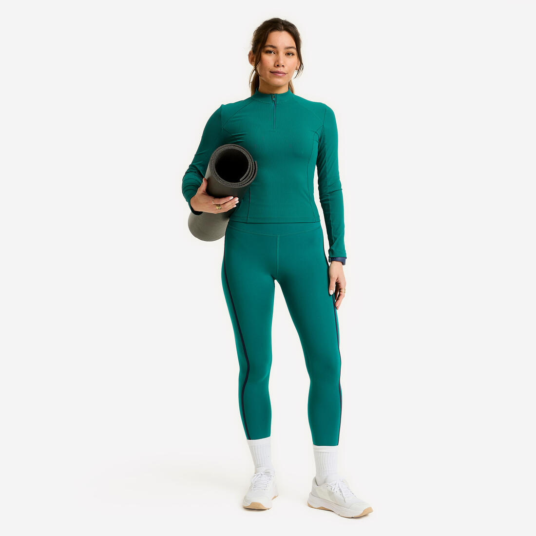 Tee-shirt manches longues demi zip femme foncé