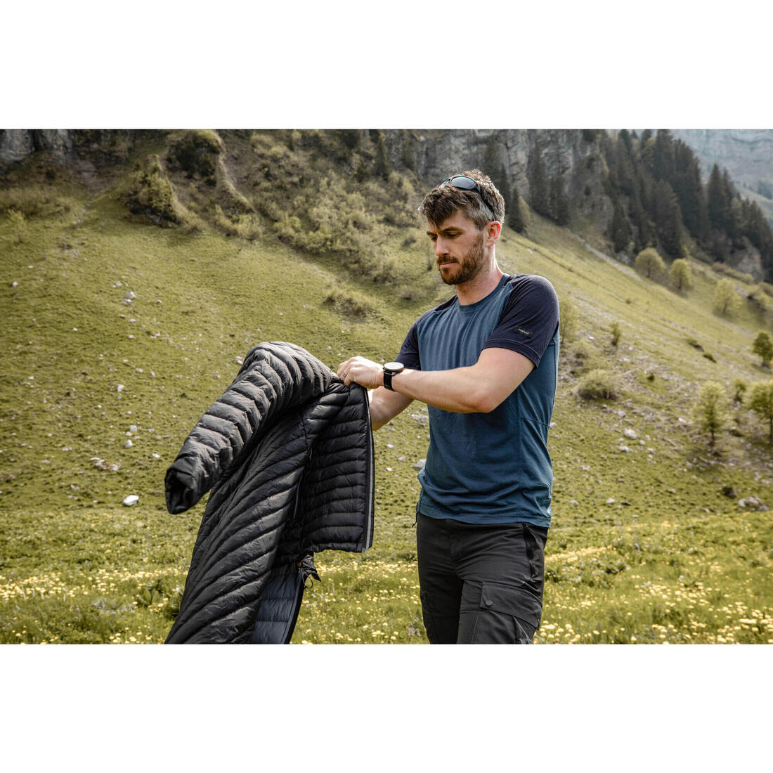 T-shirt de trek manches courtes en laine mérinos - homme - mt500