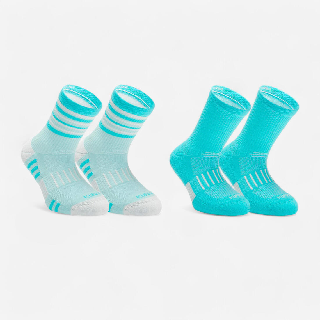 Lot X2 de chaussettes enfant AT 500 mid turquoise et rayées turquoises grises