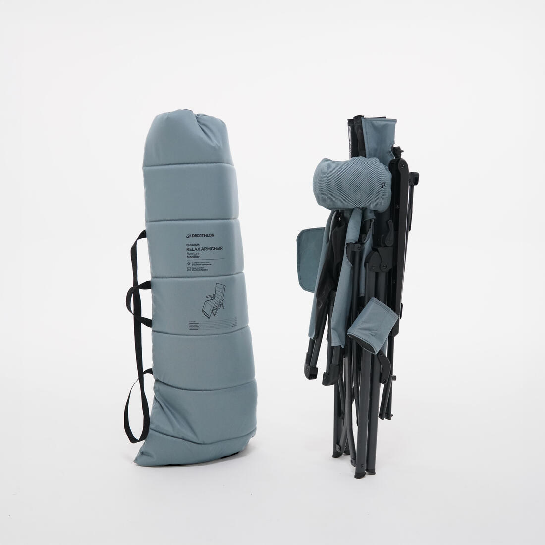 Fauteuil long de camping relax, pliant et matelassé, avec appuie tête