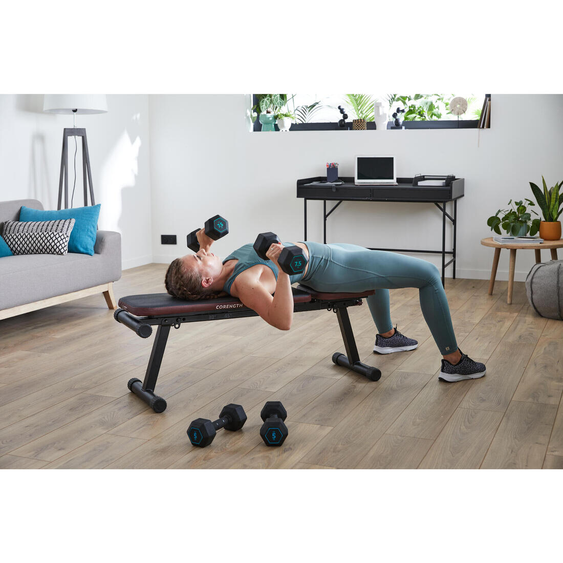 Haltère de cross training et musculation 7,5 kg - dumbbell hexagonale noire