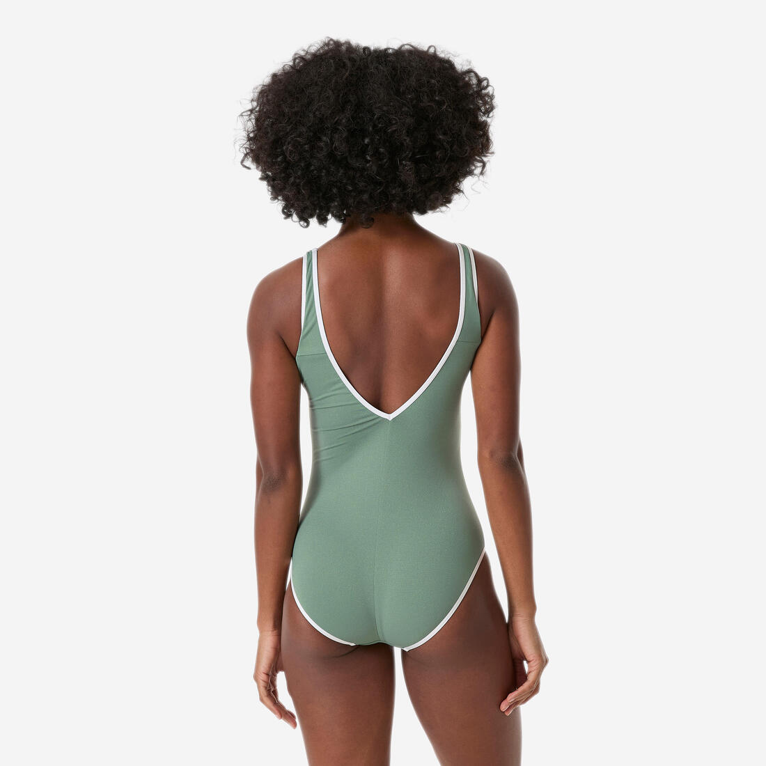 Maillot de bain 1 pièce pailleté natation femme, Virginia lurex vert sauge