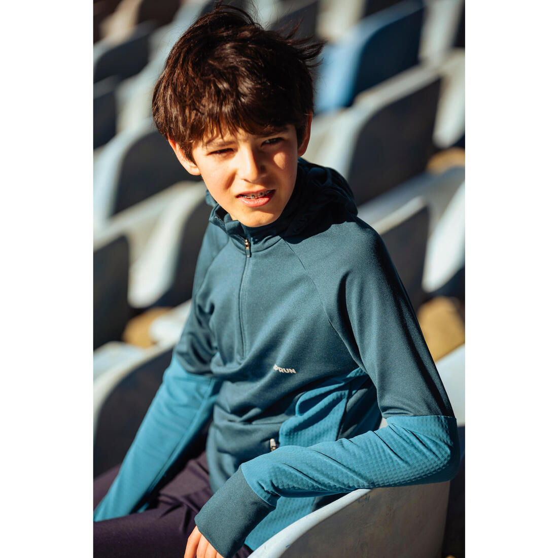 T-shirt manches longues de running garçon, Kiprun Run 900 Warm bleu