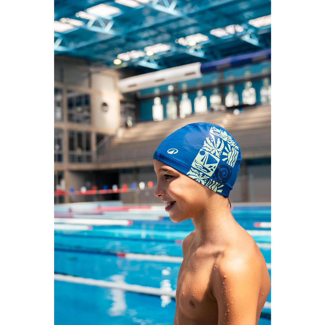 Bonnet de Bain en Maille Enduite - Tissu Imprimé - Taille S - Rose Marg