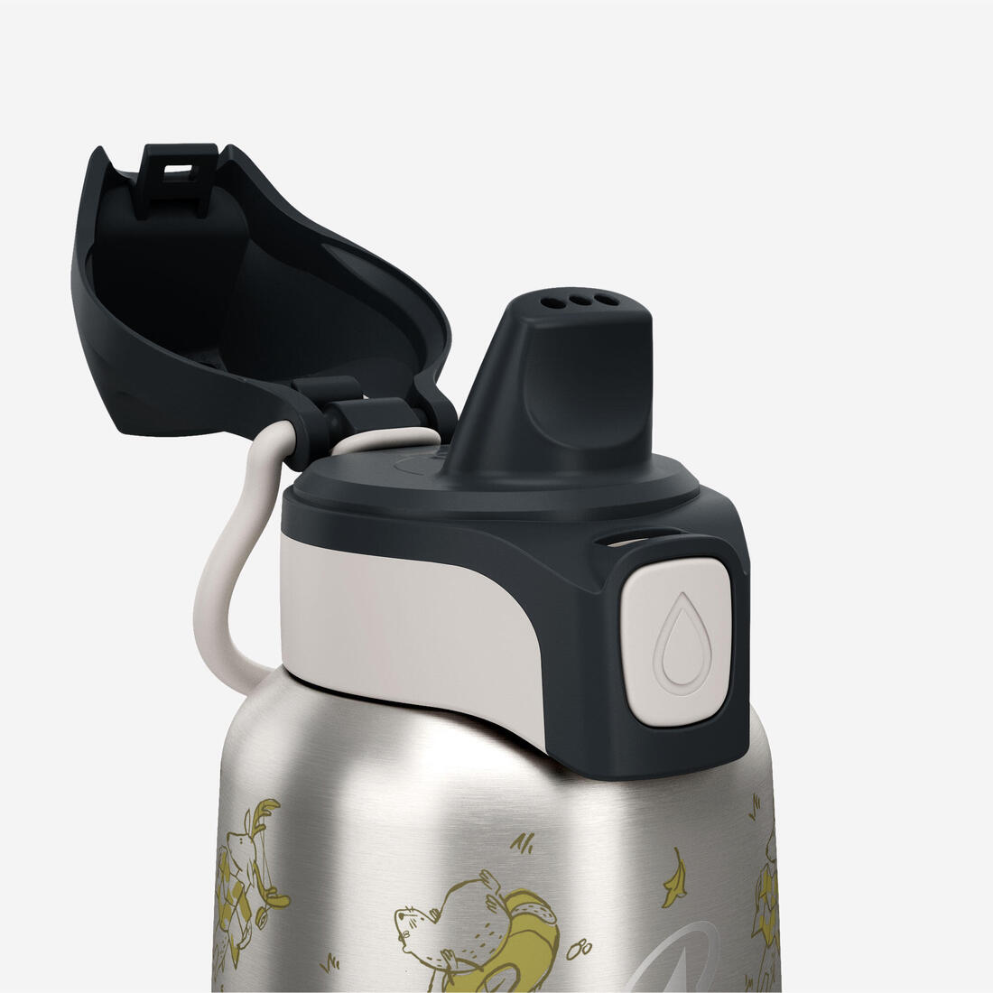 Gourde enfant isotherme 0,35L en acier inox avec bouchon instantané de randonnée