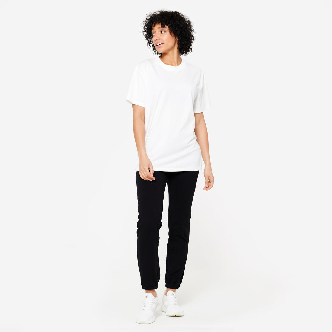 Pantalon de jogging droit chaud et doux femme, noir