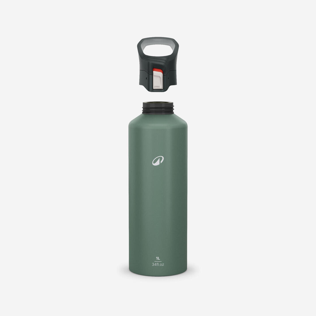 Gourde alu 1L avec bouchon instantané, composée à 100% d’alu recyclé