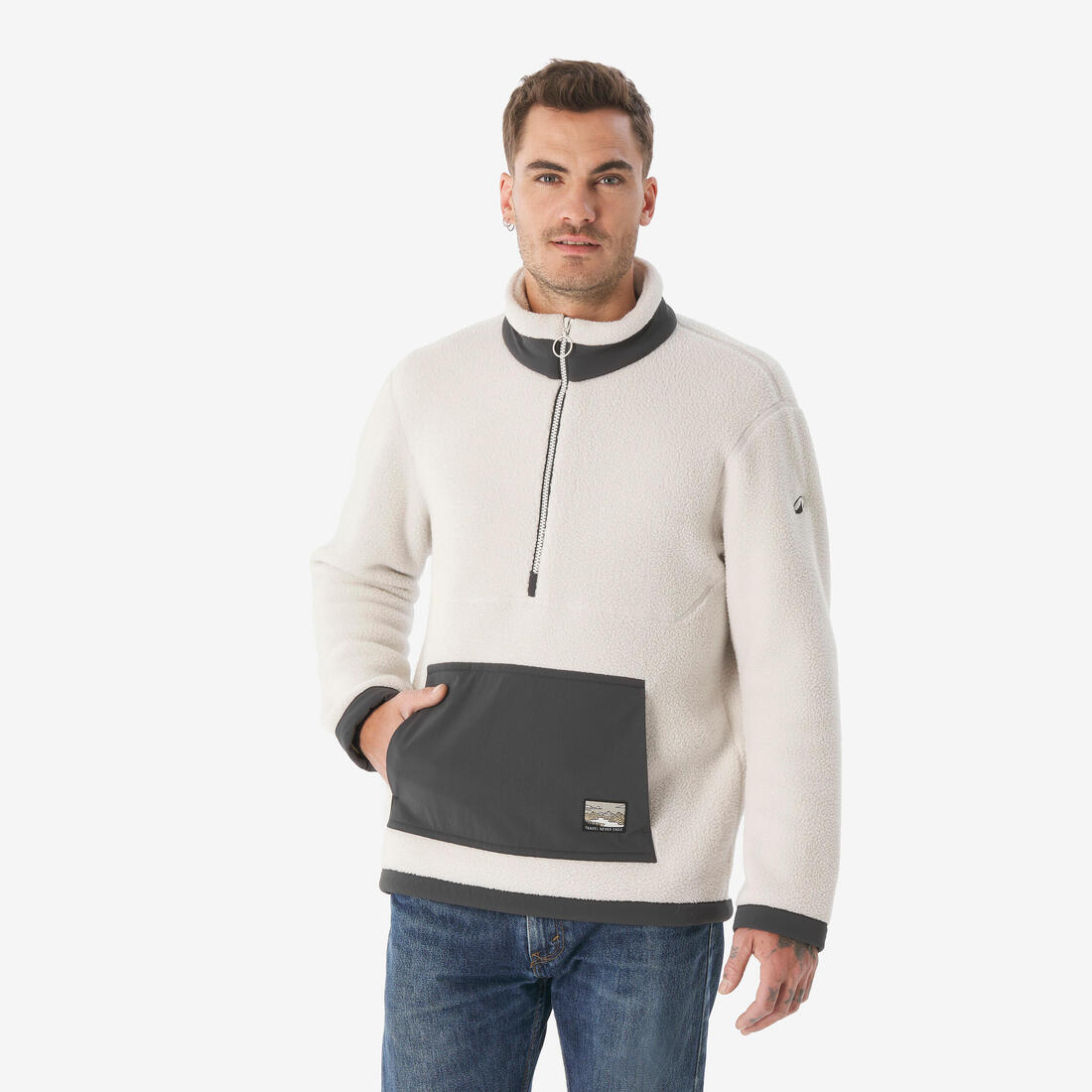 Polaire de randonnée montagne sherpa homme, MH100 1/2 zip beige