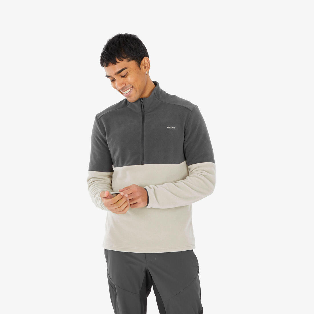 Polaire de randonnée montagne homme, MH500 demi zip