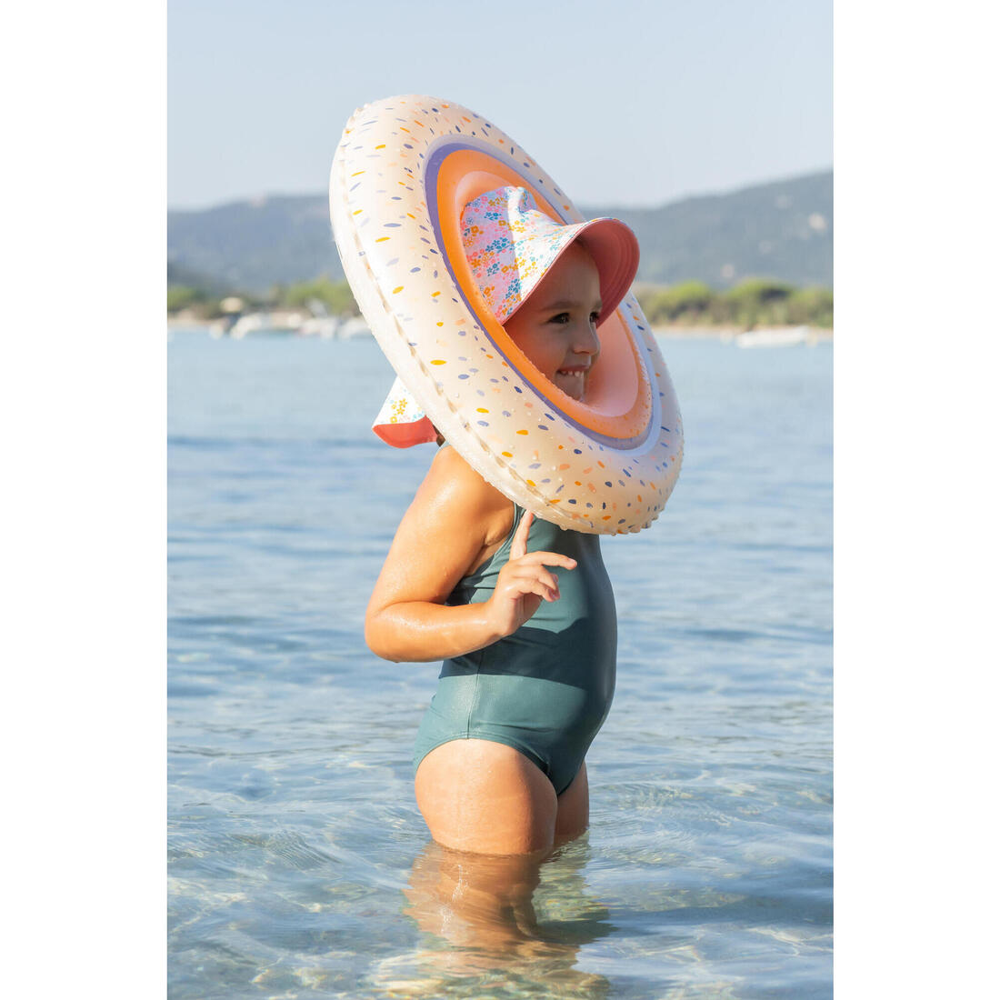 Bouée piscine gonflable 51 cm vert imprimé "PANDAS" pour enfant 3-6 ans