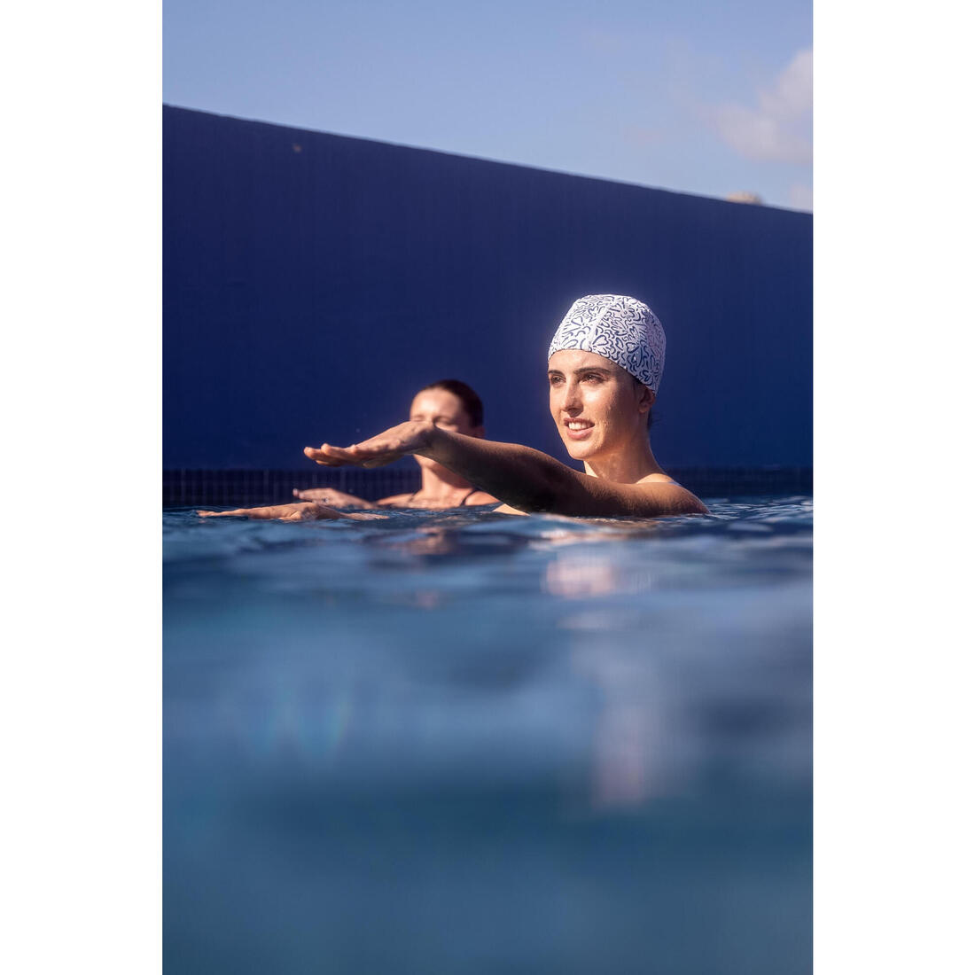 Bonnet de bain en maille enduite - tissu imprimé - taille m - vert line