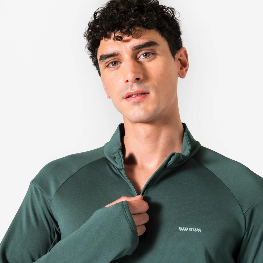 T-shirt manches longues demi zip chaud et respirant Homme, Kiprun Run 100