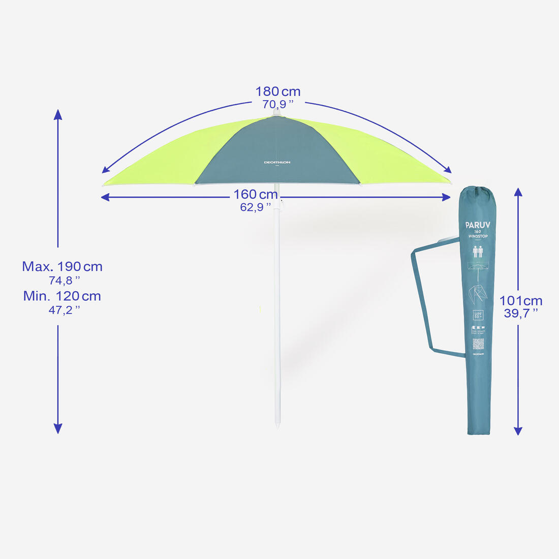 Parasol de plage 2 places UPF 50+ - Paruv windstop 160
