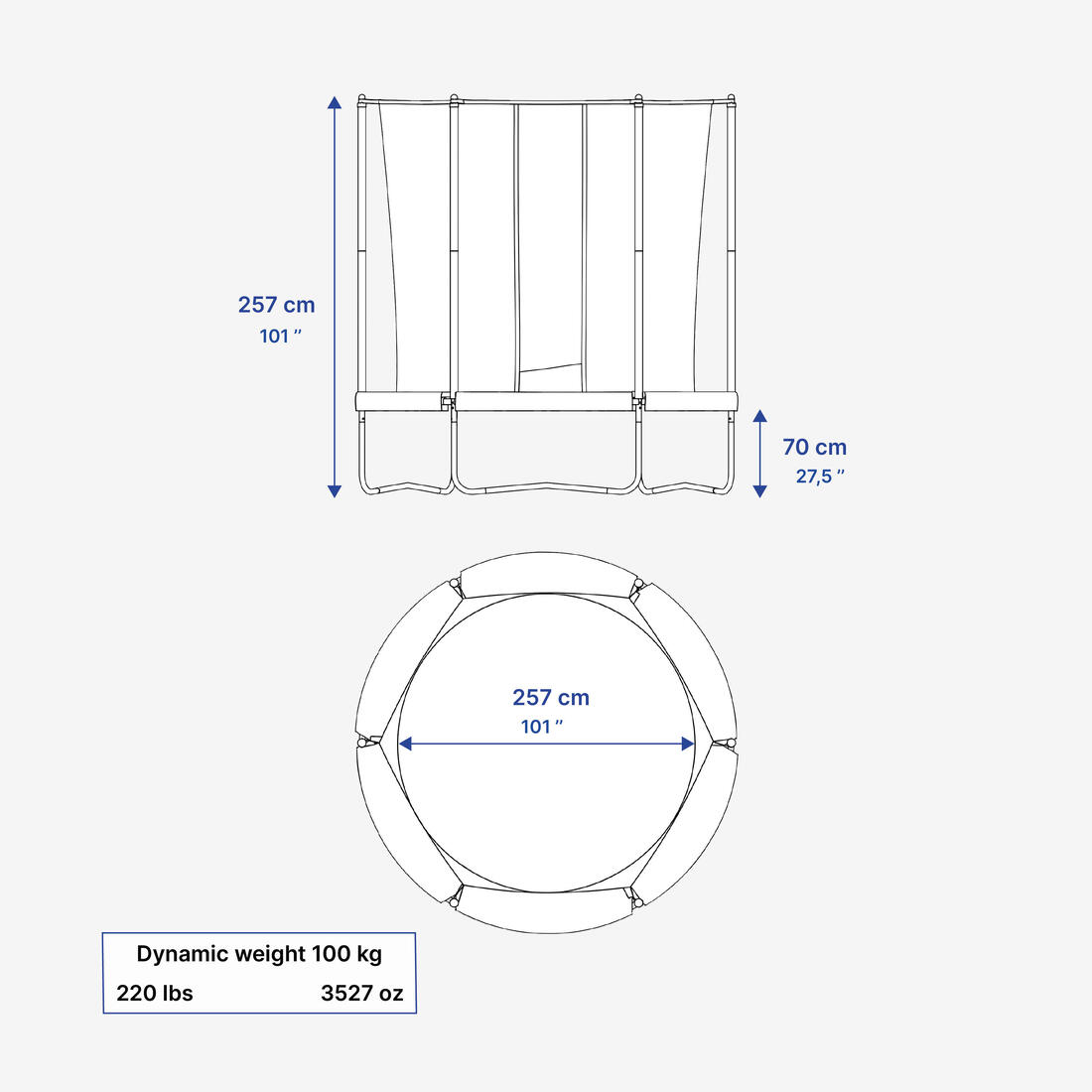 Trampoline rond avec filet de protection, Trampoline 300
