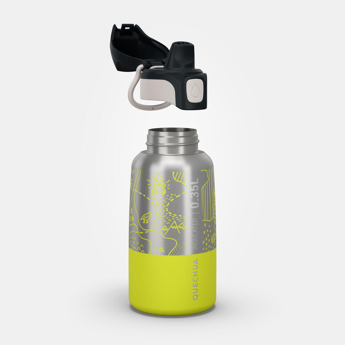 Gourde enfant isotherme 0,35L en acier inox avec bouchon instantané de randonnée
