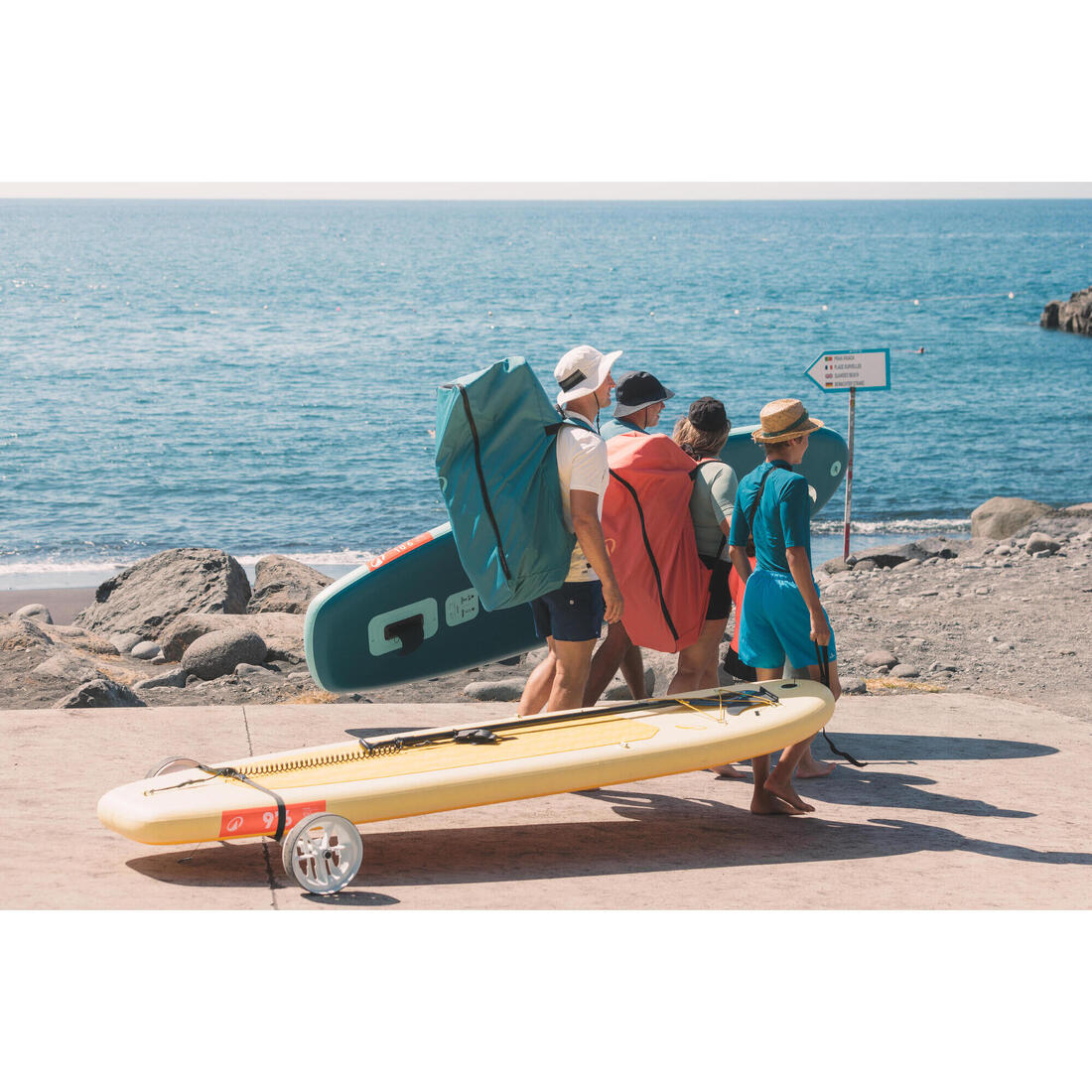 Pack Stand up paddle gonflable 9'6, 1 personne (jusqu'à 80kg) - 100 Jaune