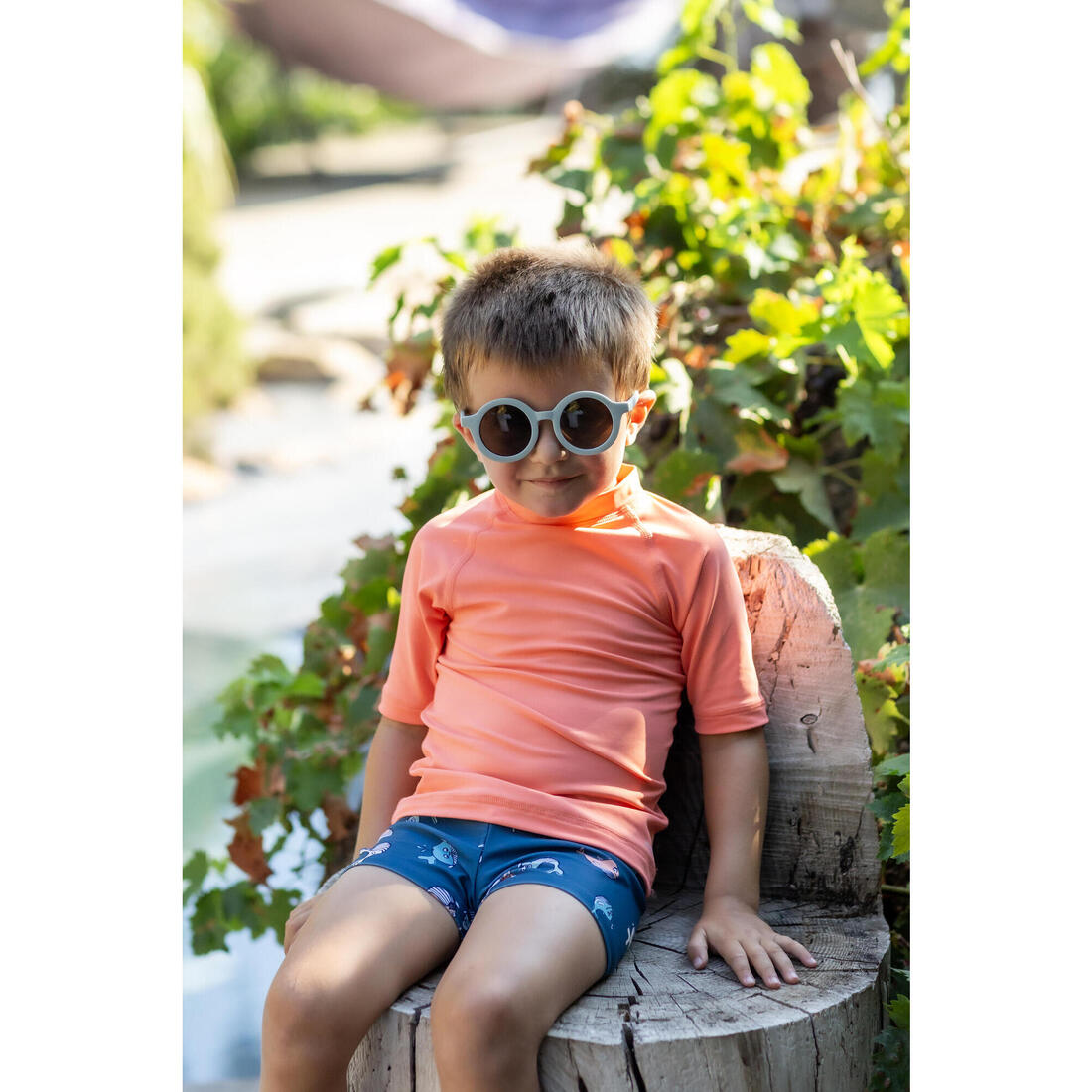 Boxer de bain bébé / enfant bleu imprimé crabes