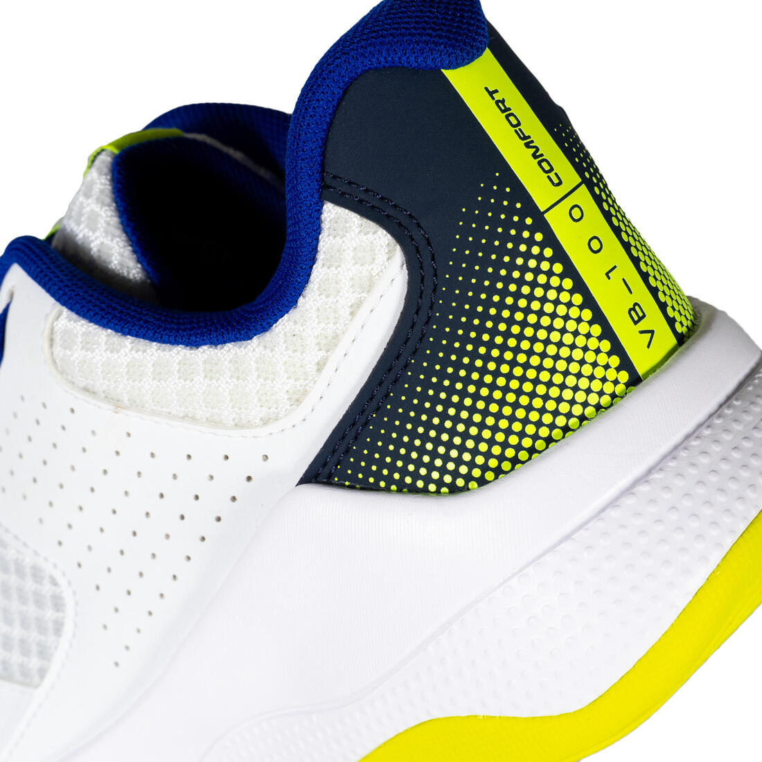 Chaussure de volley-ball adulte confort blanche/Bleu et Jaune fluo.