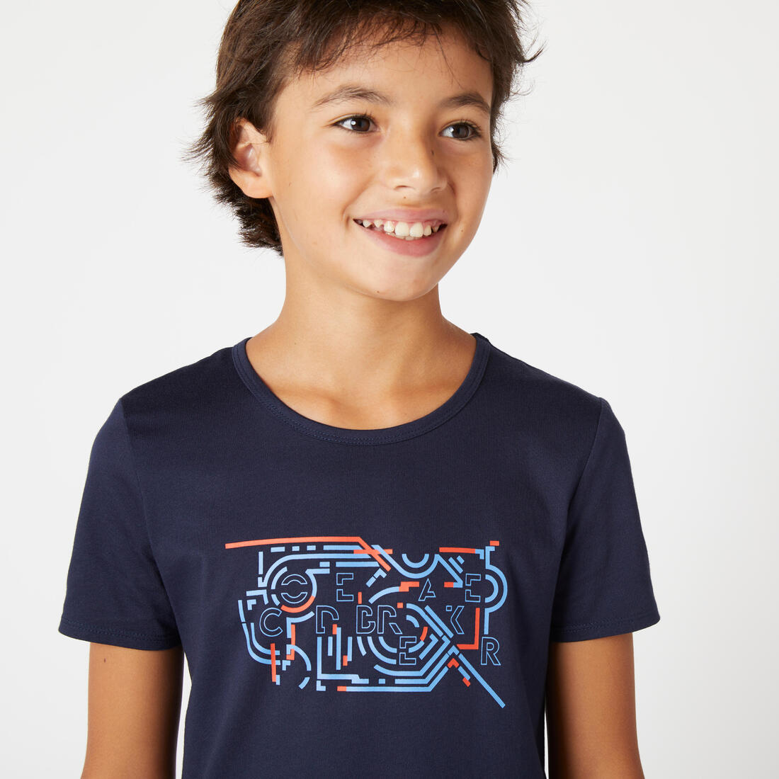 T-shirt enfant coton - Basique bleu jean avec imprimé