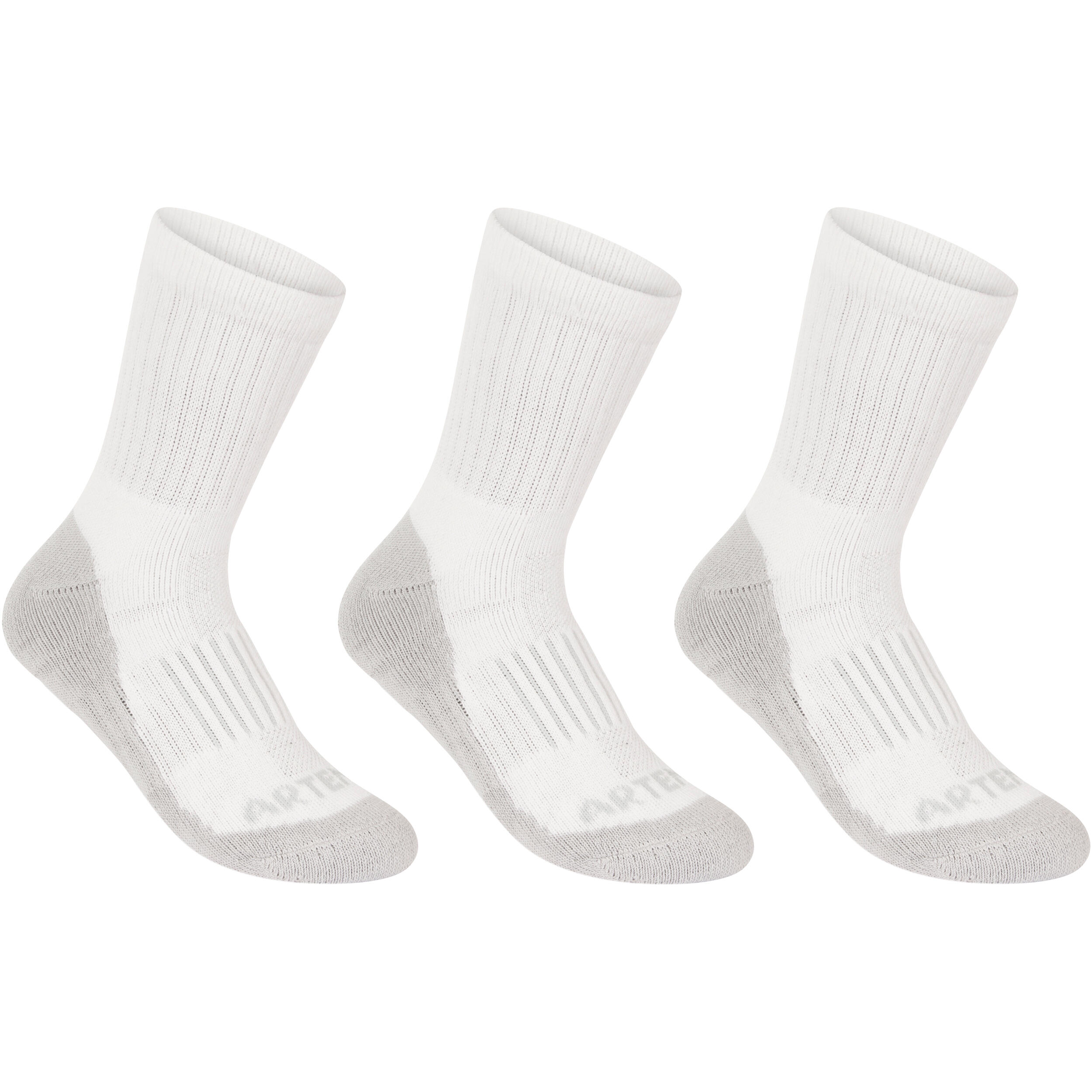 CHAUSSETTES DE SPORT ENFANT HAUTES RS 500 NOIR BLANC GRIS LOT DE 3