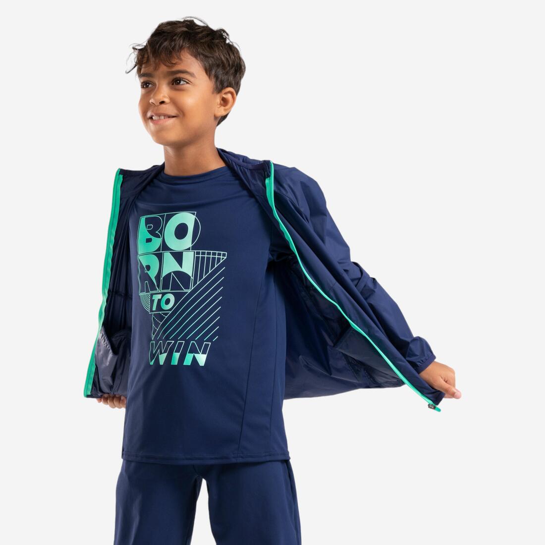 Veste de course à pied coupe vent à capuche Enfant - Kiprun wind marine verte
