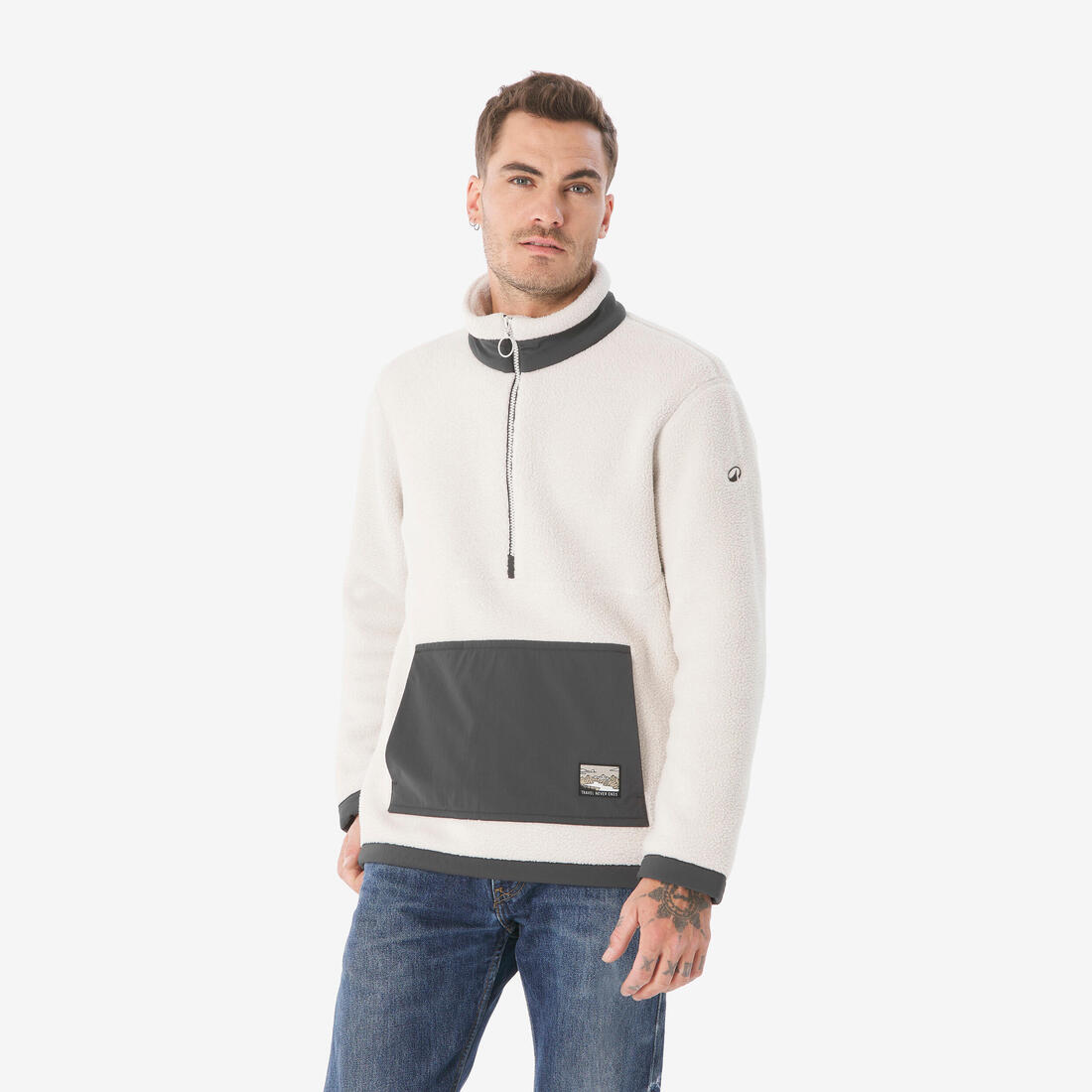 Polaire de randonnée montagne sherpa homme, MH100 1/2 zip beige