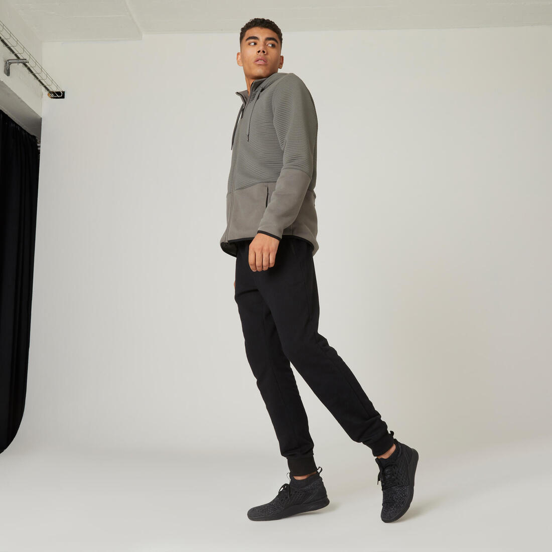 Pantalon jogging Fitness Slim Poches Zippées Gris Foncé