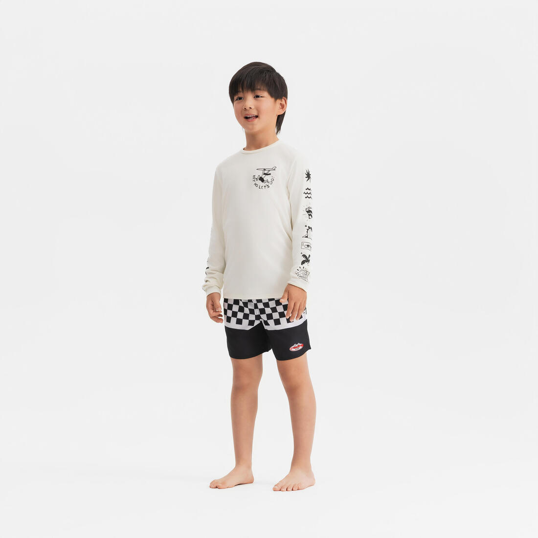 T-shirt anti UV manches longues surf Junior - 100 Vibes parme