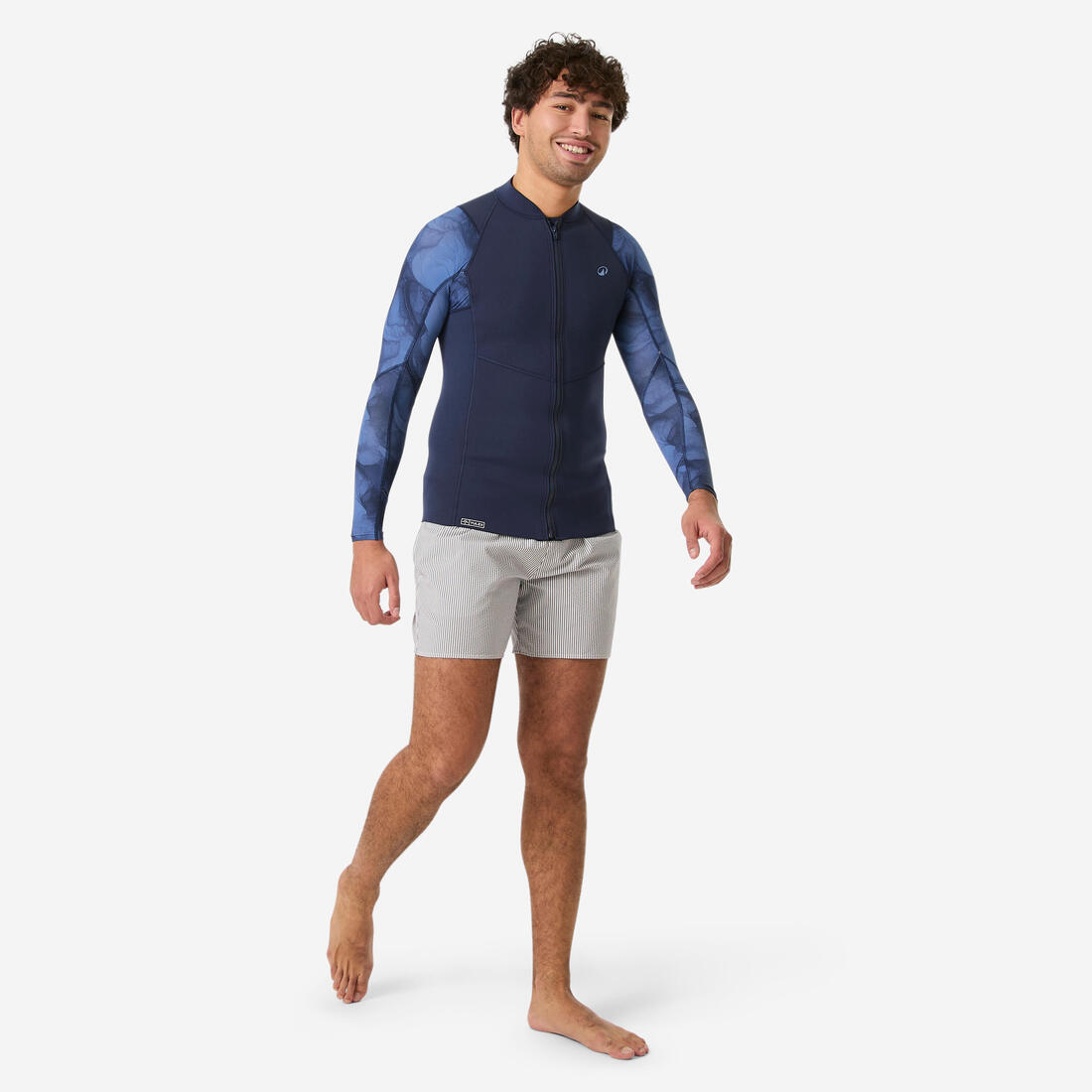 Top snorkeling manches L Homme caoutchouc naturel Yulex 1.5mm textile, bleu noir