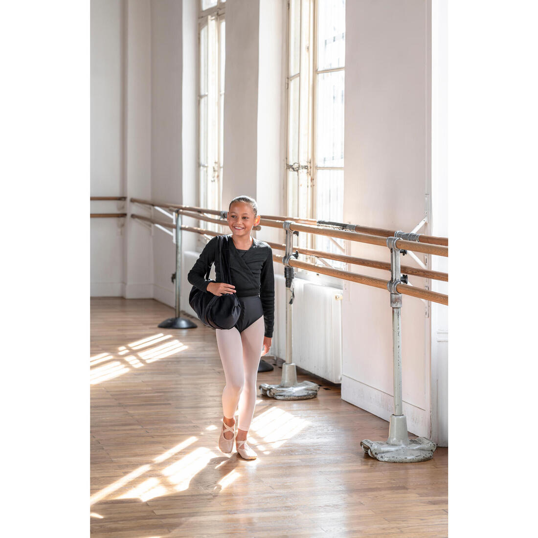 Demi-pointes en cuir de danse classique semelle entière enfant, rose