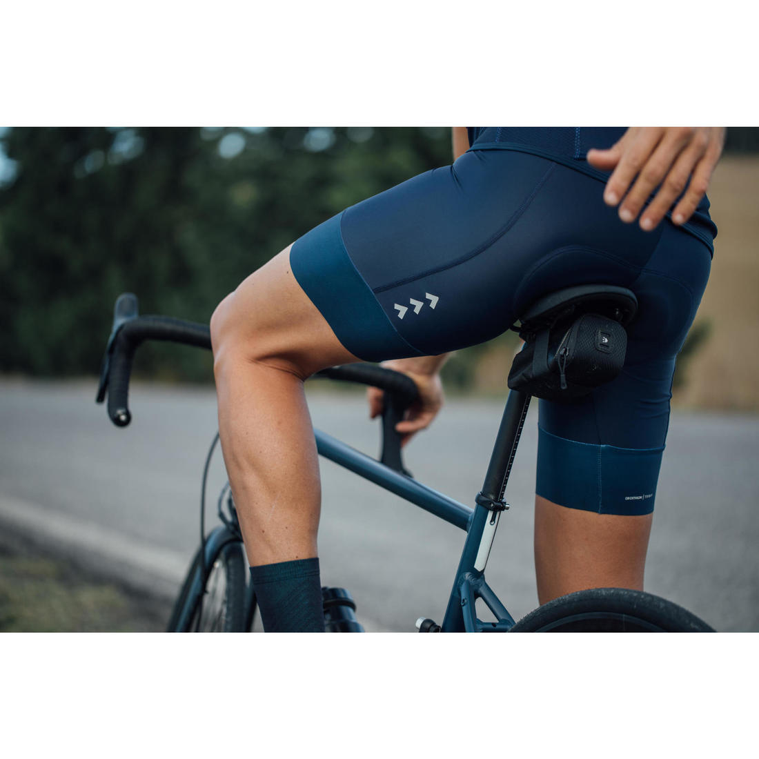 Cuissard vélo route sans bretelles homme cyclotourisme RC500 marine avec poche