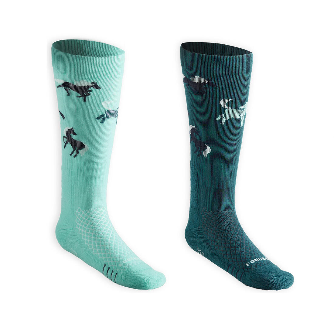 Chaussettes d'équitation enfant sks 500 motifs poneys marine et rose. lot de 2