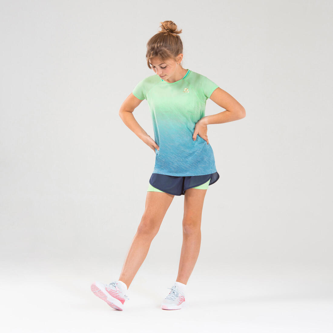 Tee-shirt manches courtes fille running et athlétisme KIPRUN care turquoise