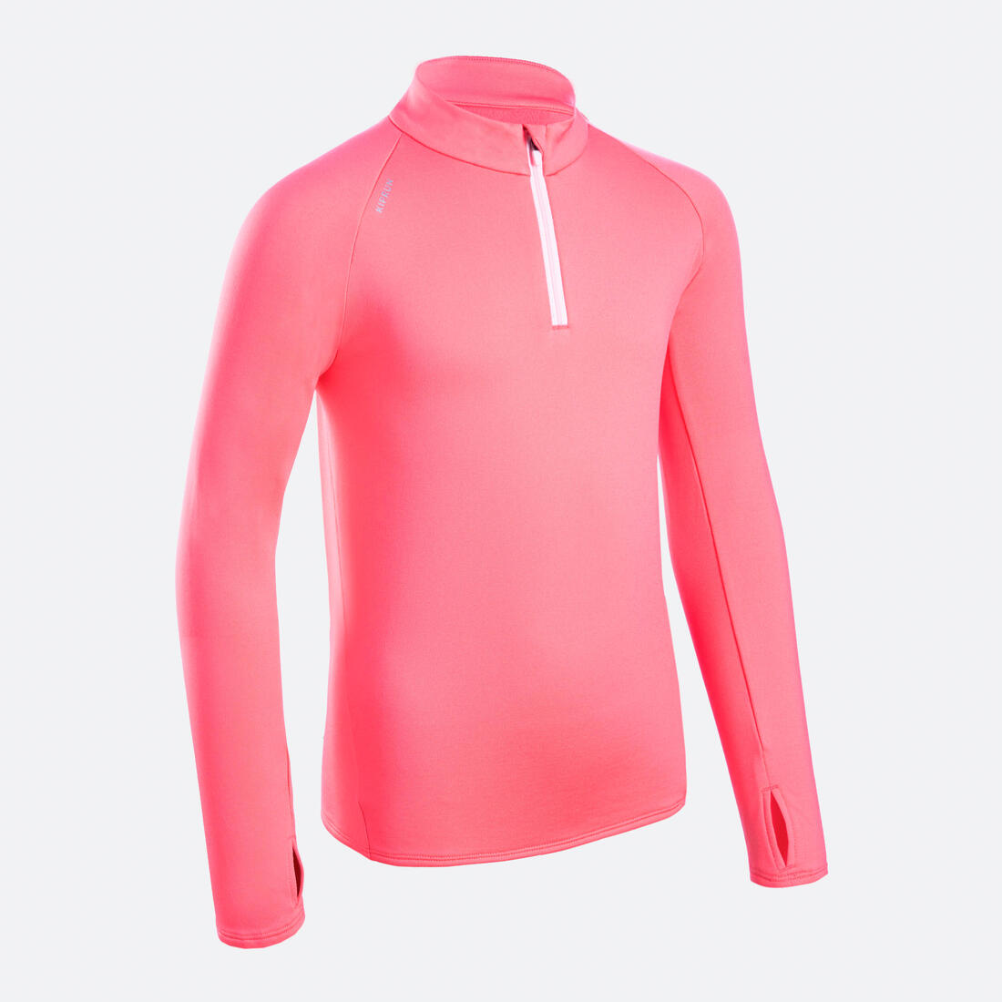 Maillot manches longues chaud 1/2 zip enfant d'athlétisme AT 100 corail fluo