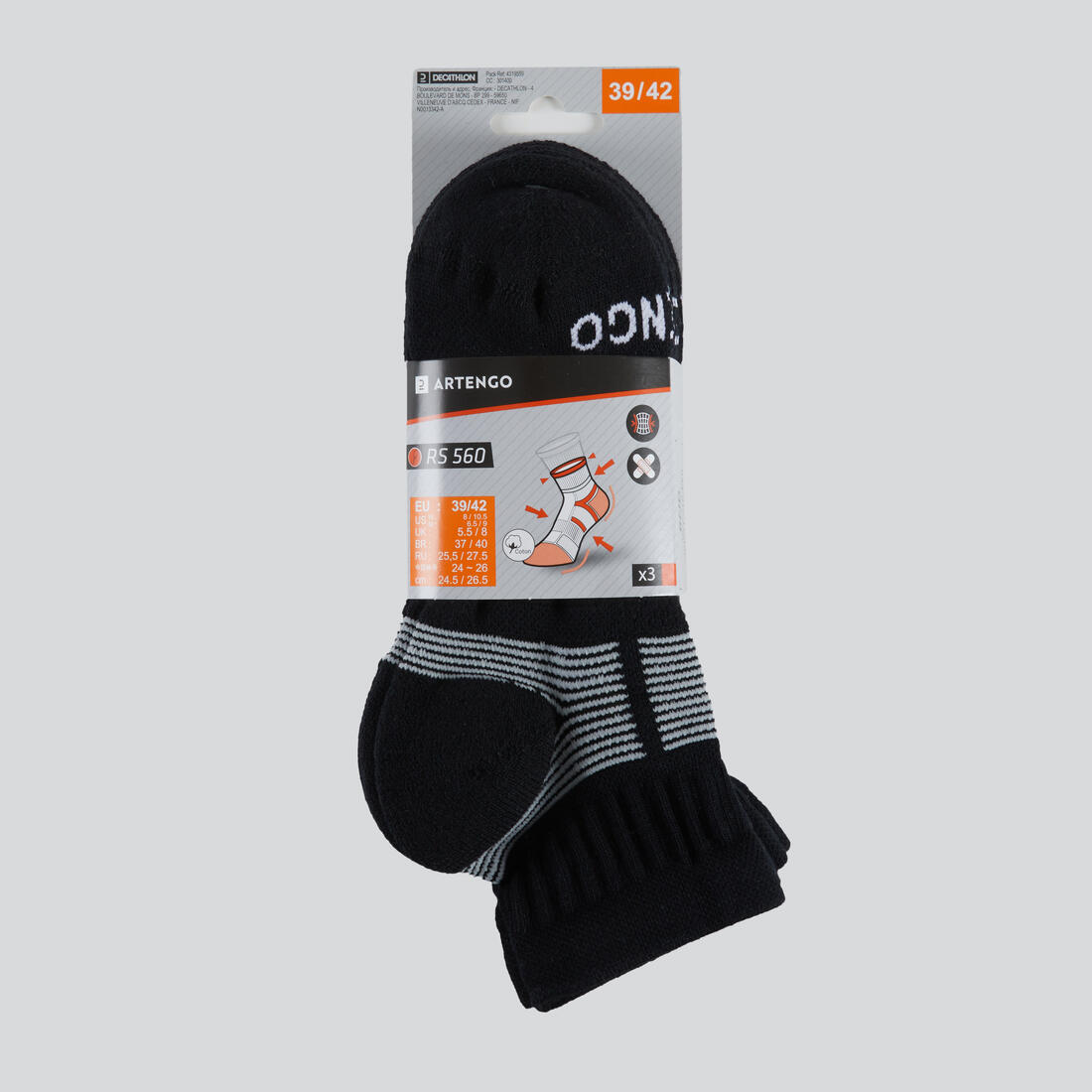 CHAUSSETTES DE SPORT MI-HAUTES ARTENGO RS 560 LOT DE 3