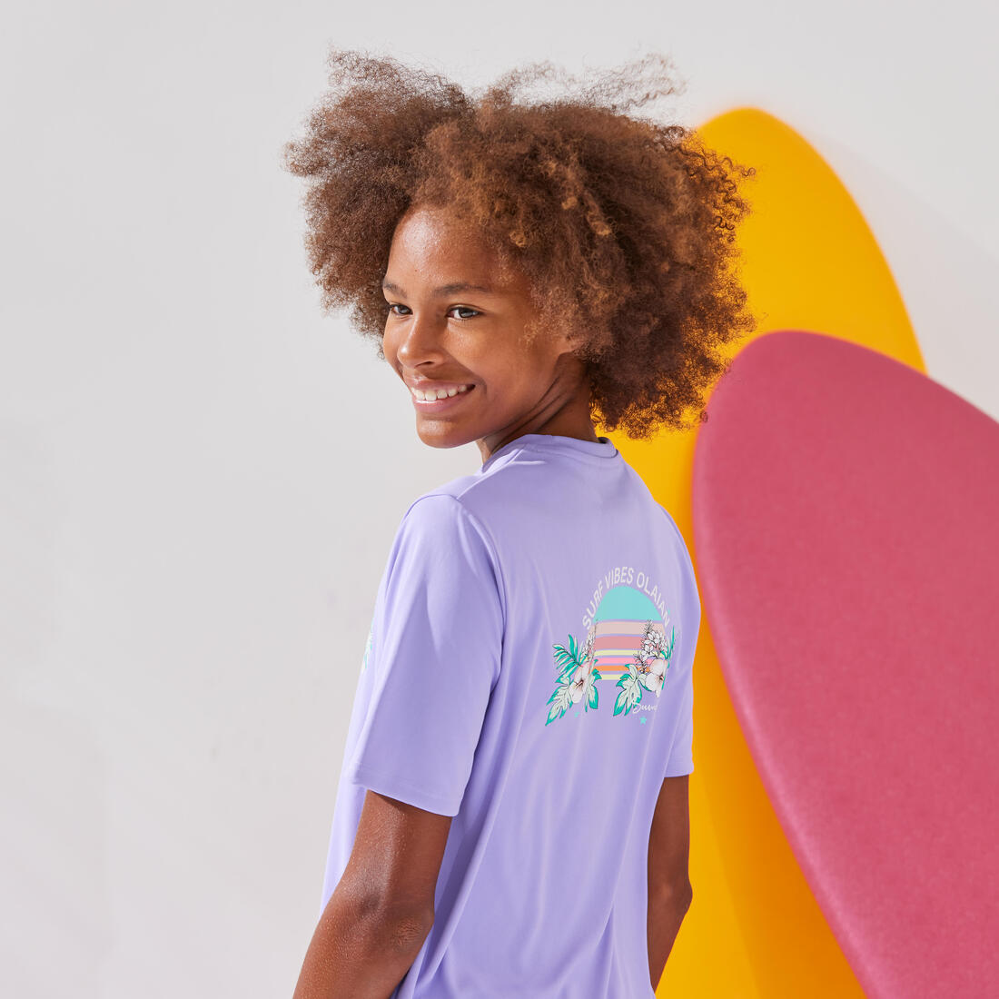 T-shirt anti UV manches courtes surf Junior - 100 blanc noir skate