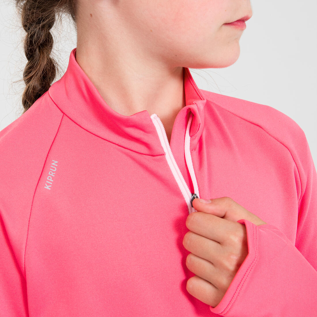 Maillot manches longues chaud 1/2 zip enfant d'athlétisme AT 100 corail fluo