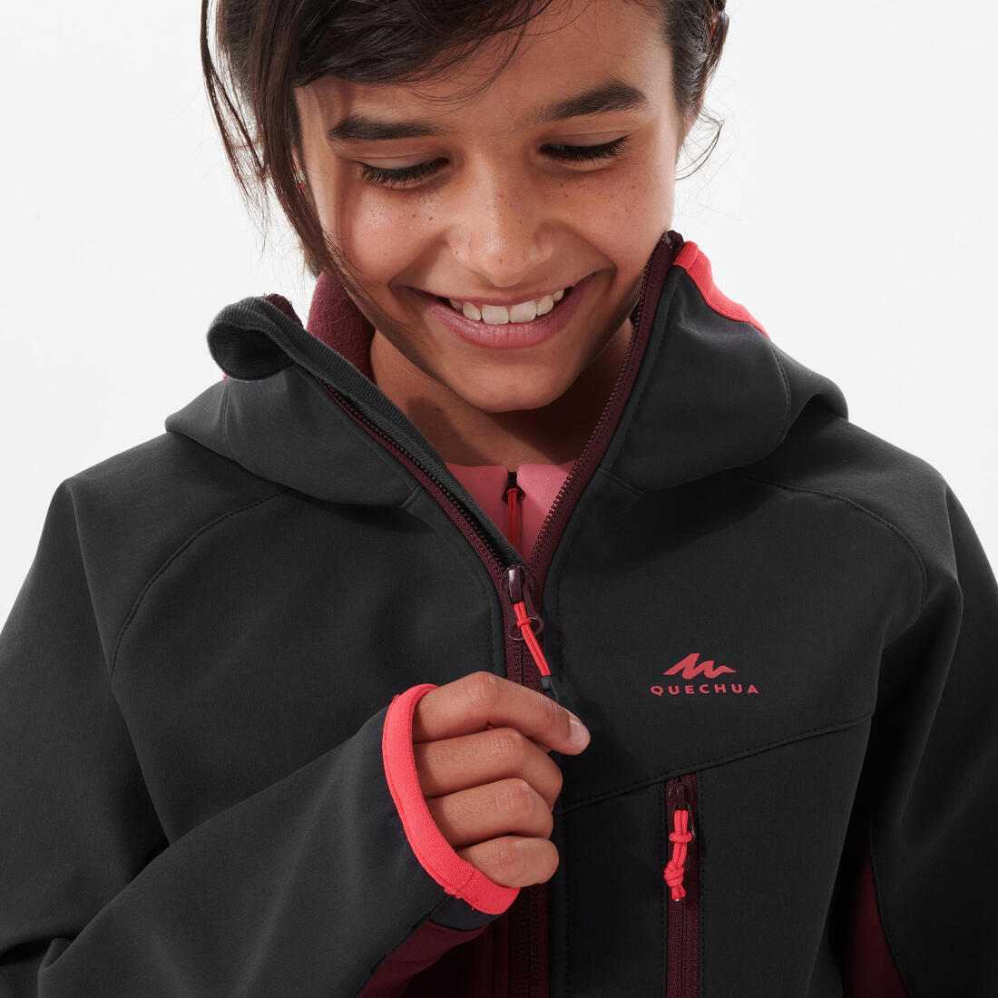 VESTE SOFTSHELL RANDONNEE - MH500 noir et - ENFANT 7-15 ANS