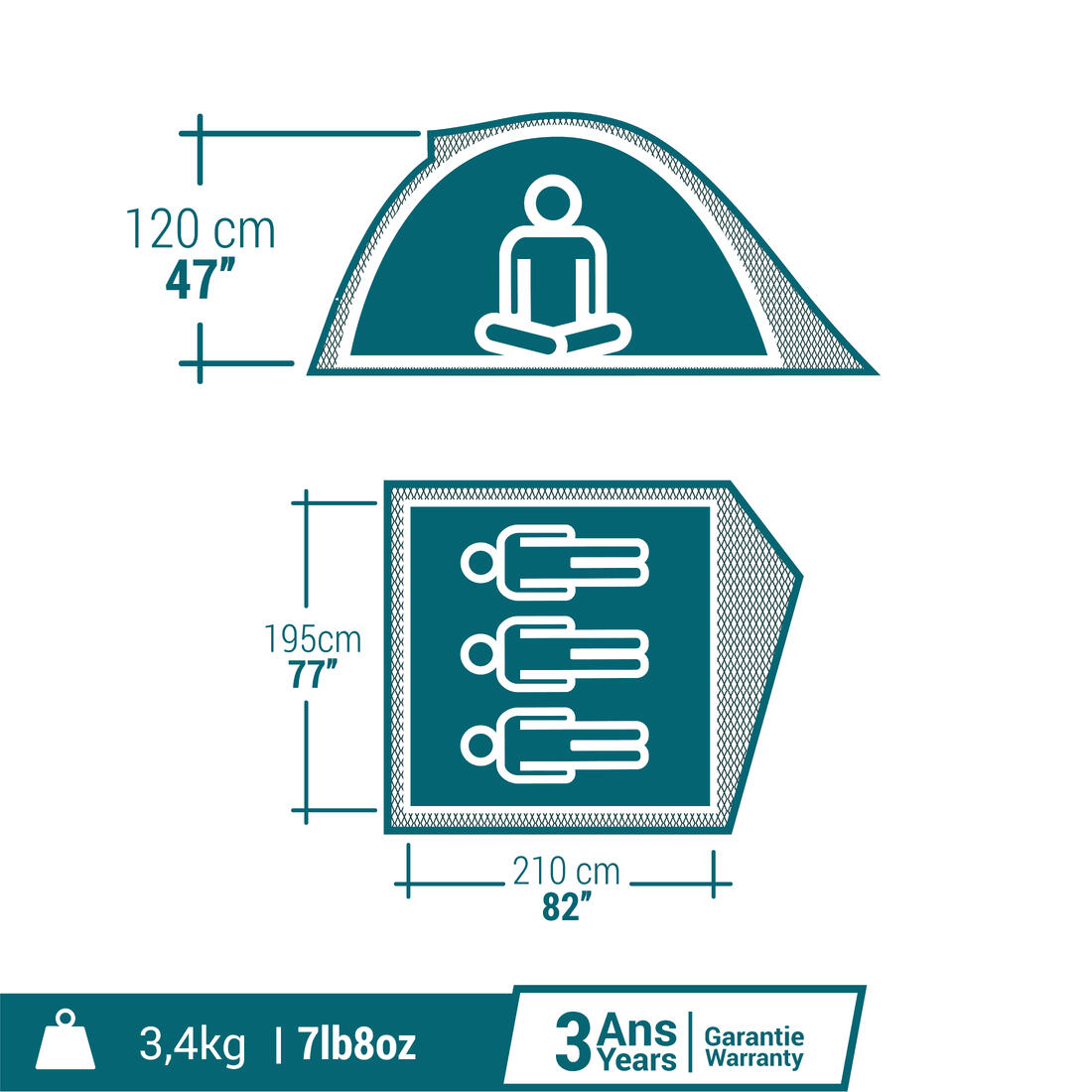 Tente de camping - MH100 - 3 places