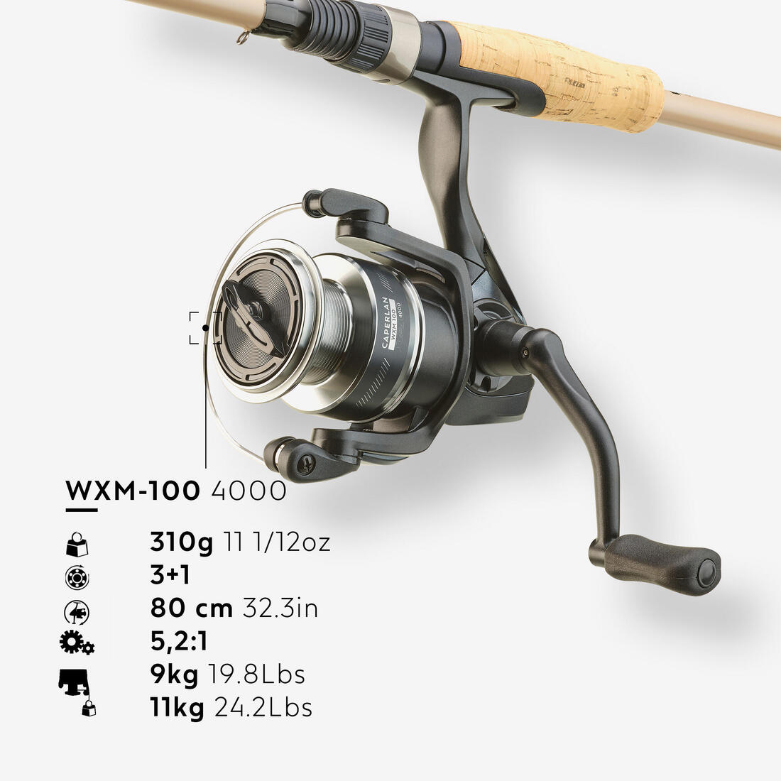 Ensemble canne & moulinet pêche aux leurres WXM 100 Spinning 2.40 MH 10-30g