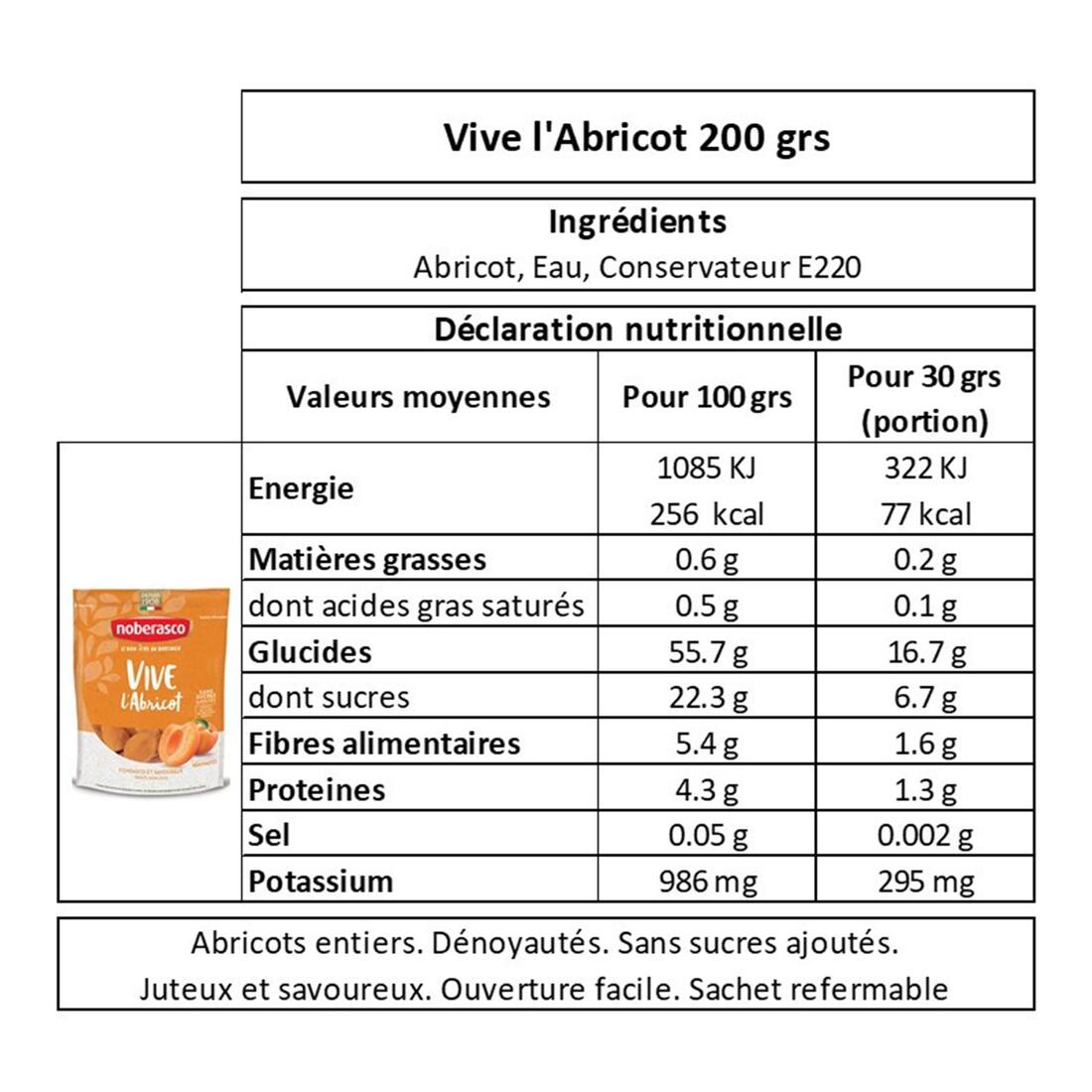 Vive l'Abricot 200 grs  moelleux entiers et dénoyautés