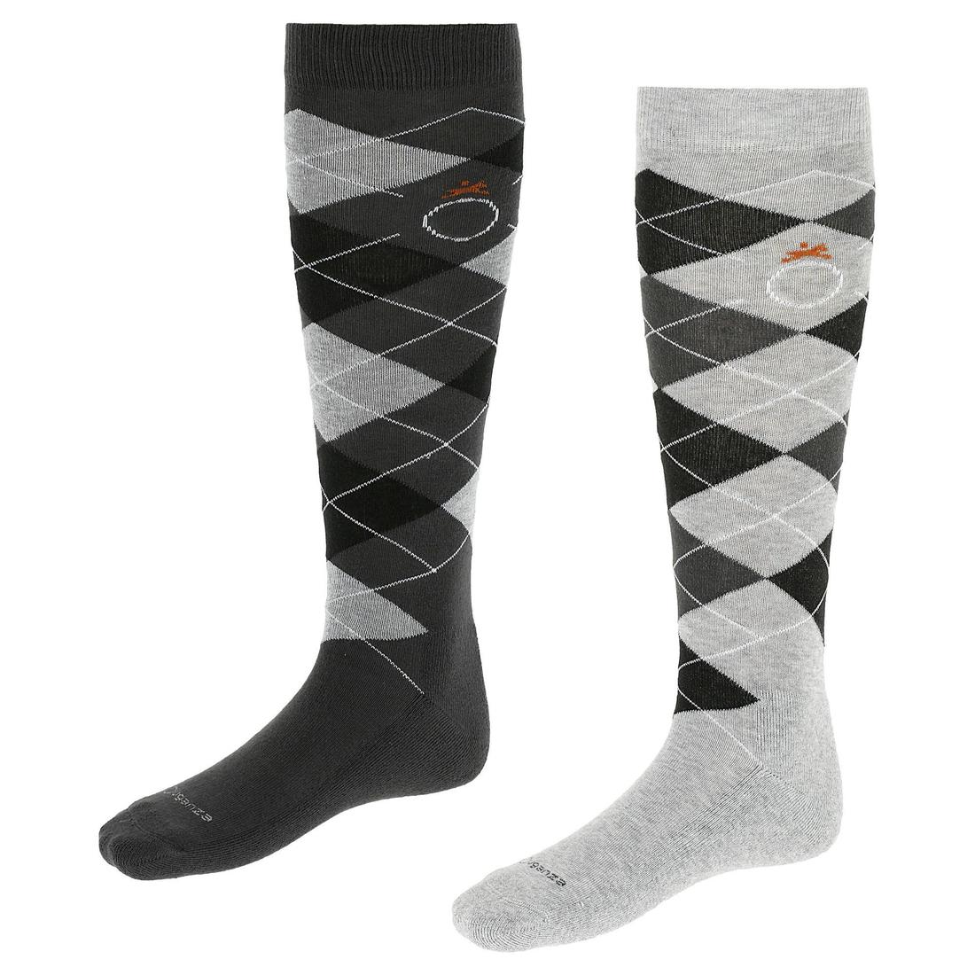 Chaussettes équitation enfant et adulte LOSANGES gris chiné/bleu ciel  X 2 paire