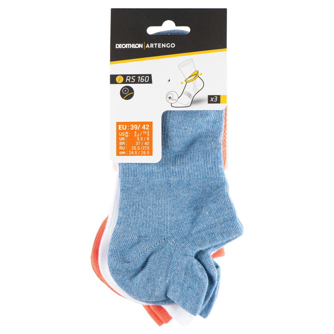 CHAUSSETTES DE SPORT BASSES ARTENGO RS 160 LOT DE 3