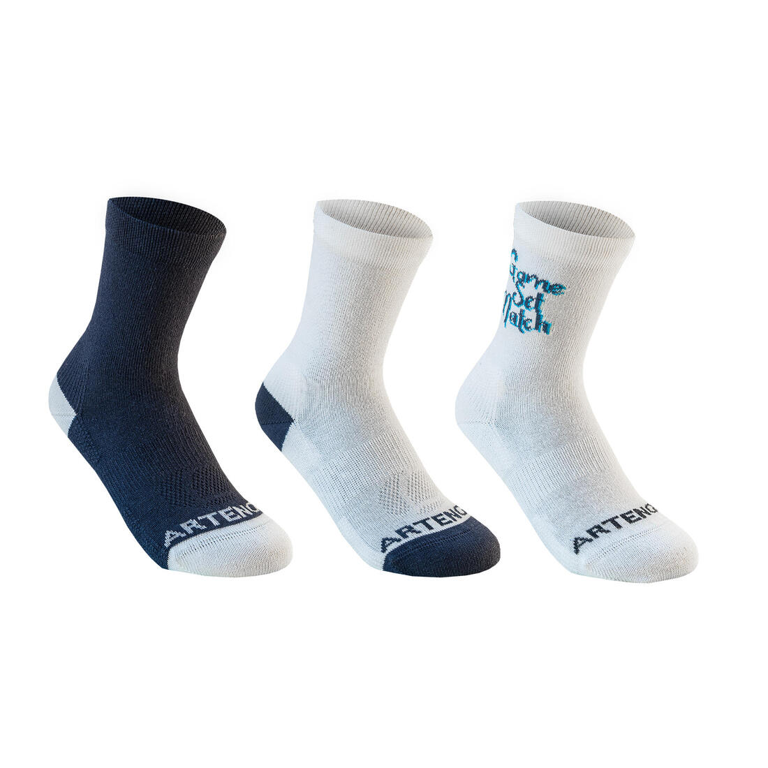 CHAUSSETTES DE SPORT ENFANT HAUTES ARTENGO RS 160 BLANC MARINE LOT DE 3