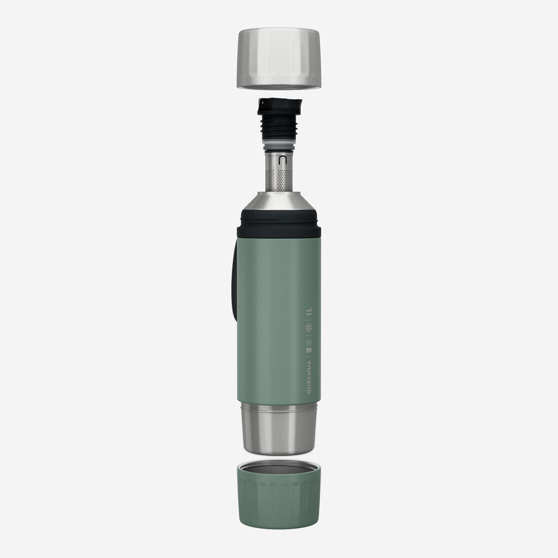 Bouteille 900 isotherme 1L inox de randonnée et camping, bouchon instantané.