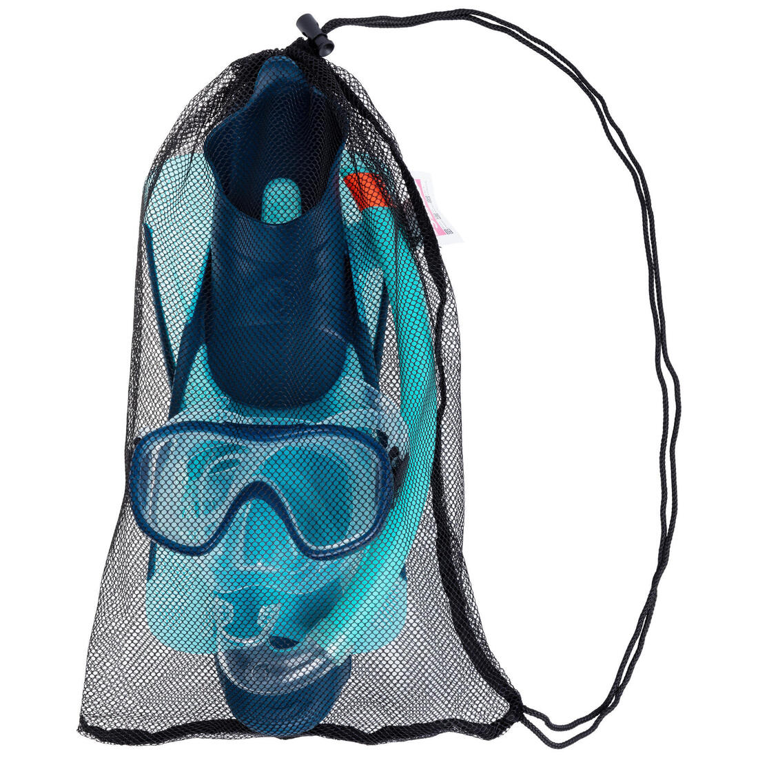 Kit de snorkeling enfant palmes masque tuba SNK 500 bleu gris menthe pastel